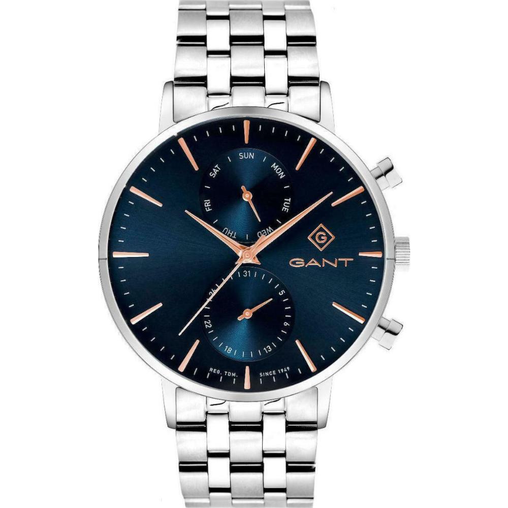 GANT Park Hill Day-Date II Blue Rose Gold Dial 43.5mm Silver Stainless Steel Bracelet G121010