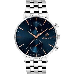 GANT Park Hill Day-Date II Blue Rose Gold Dial 43.5mm Silver Stainless Steel Bracelet G121010 - 10458