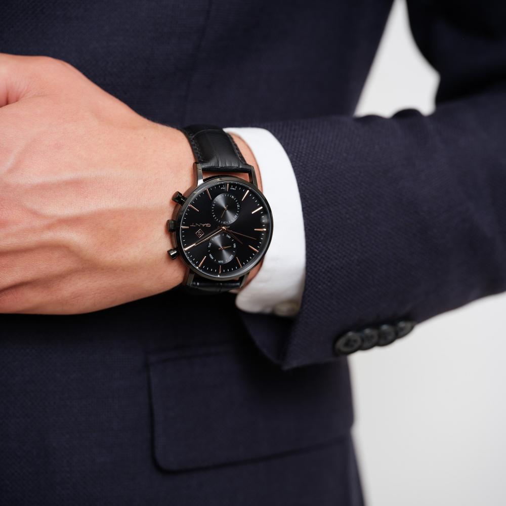 GANT Park Hill Day-Date II 43.5mm Black Stainless Steel Black Leather Strap G121016
