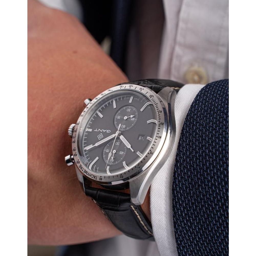 GANT Northampton Chronograph 44.5mm Silver Stainless Steel Black Leather Strap G142002