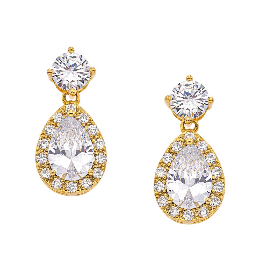 EARRINGS Dangle Rosette Gloria Hope Gold Plated with Zircon Stones GH22YW-10027E