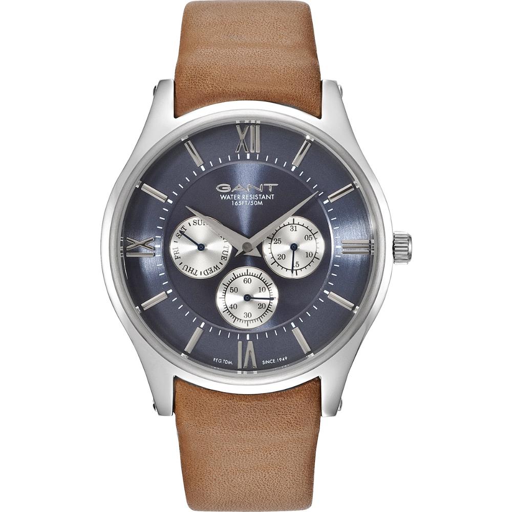 GANT Durham Multifunction 44mm Silver Stainless Steel Brown Leather Strap GT001001