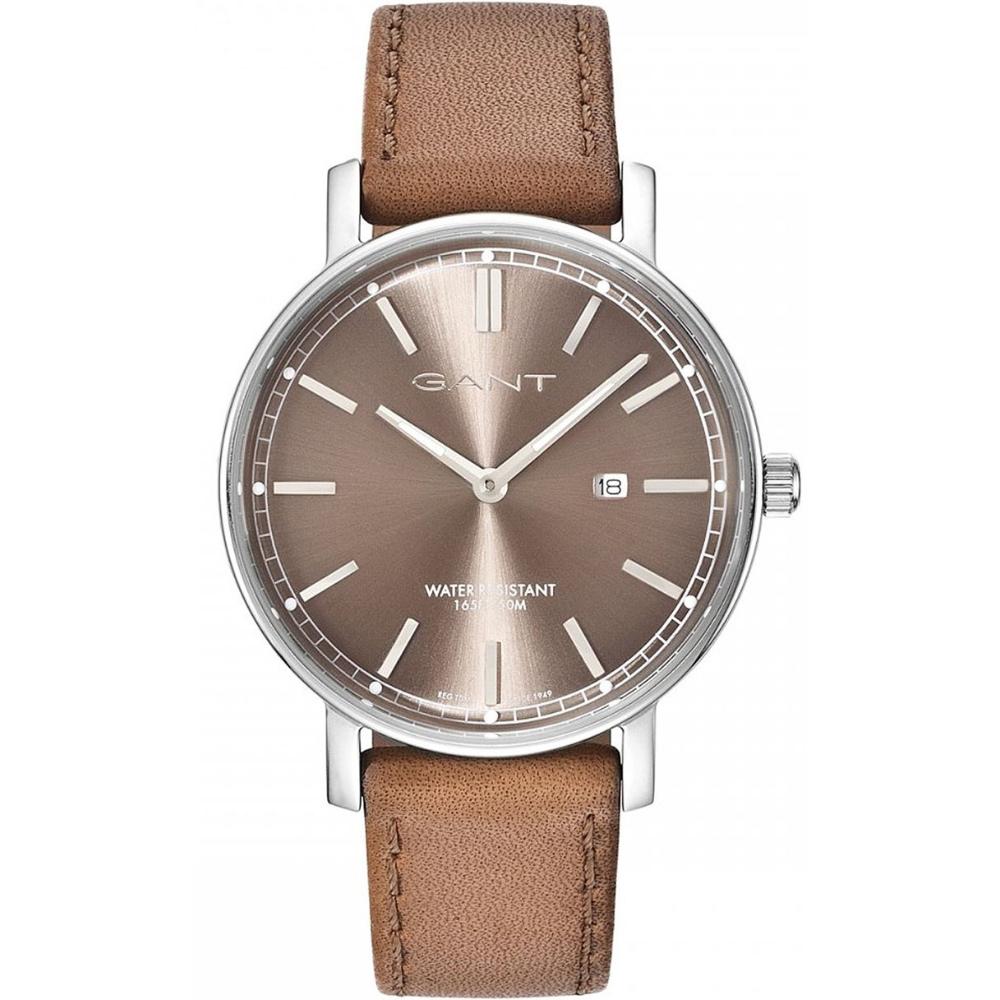 GANT Nashville Two Hands 42mm Silver Stainless Steel Brown Leather Strap GT006004
