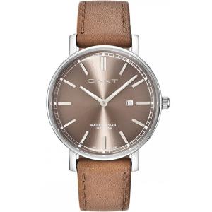 GANT Nashville Two Hands 42mm Silver Stainless Steel Brown Leather Strap GT006004 - 10300