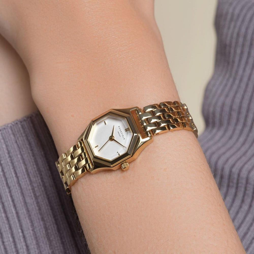 ROSEFIELD Gemme White Matte Dial 21.5 x 27.5mm Gold Stainless Steel Bracelet GWGSG-G02