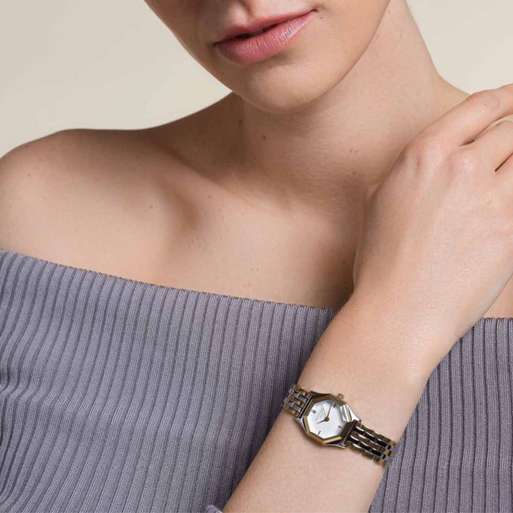 ROSEFIELD Gemme White Dial 21.5x27.5mm Gold & Silver Stainless Steel Bracelet GWSSS-G03