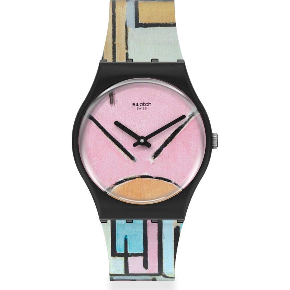 SWATCH Composition In Oval With Color Planes 1 Three Hands 34mm Multicolor Silicon Strap GZ350 - 1
