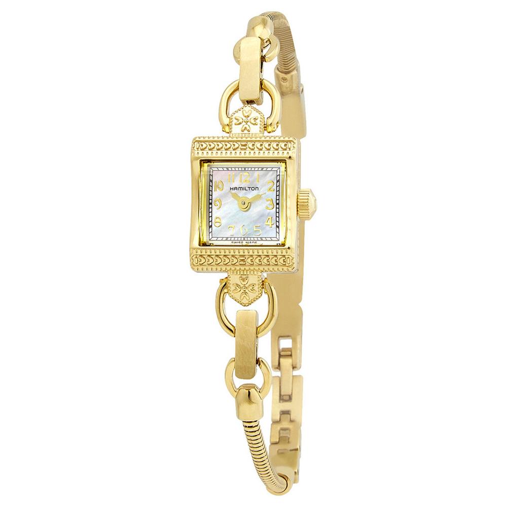 HAMILTON American Classic Lady's Vintage White Pearl Dial 15x19mm Gold Stainless Steel Bracelet H31231113