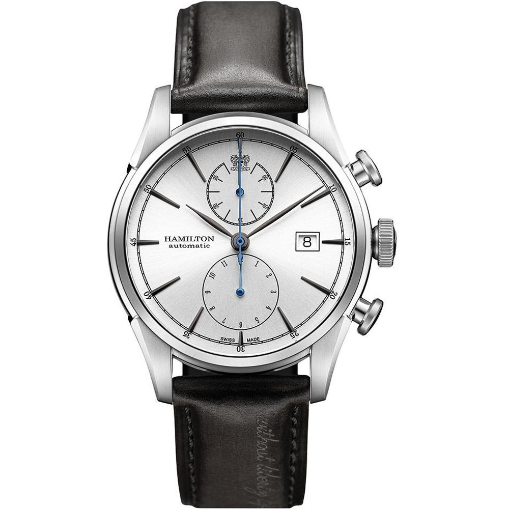 HAMILTON American Classic Spirit of Liberty Auto Chrono Silver Dial 42mm Silver Stainless Steel Black Leather Strap H32416781