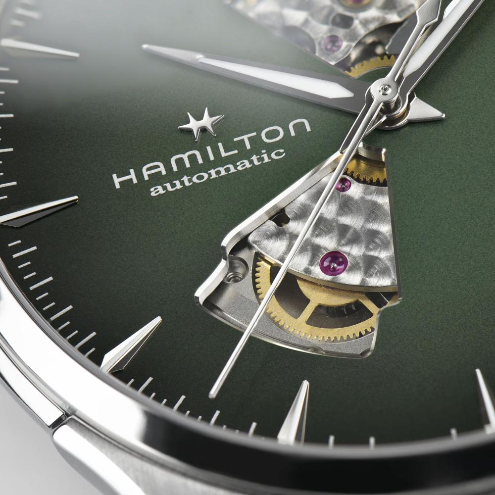 HAMILTON Jazzmaster Open Heart Auto Green Dial 40mm Silver Stainless Steel Brown Leather Strap H32675560