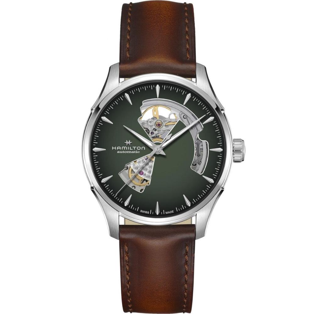 HAMILTON Jazzmaster Open Heart Auto Green Dial 40mm Silver Stainless Steel Brown Leather Strap H32675560