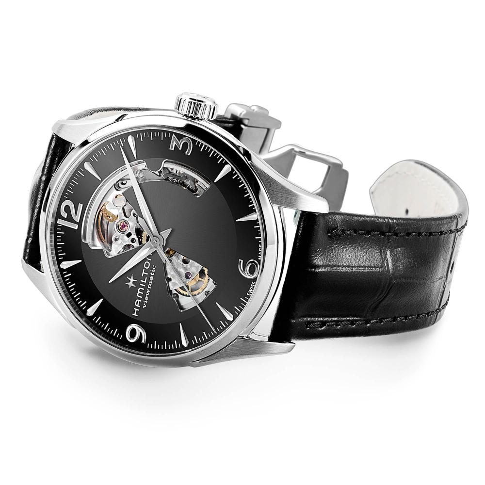 HAMILTON Jazzmaster Open Heart Auto Black Dial 42mm Silver Stainless Steel Black Leather Strap H32705731