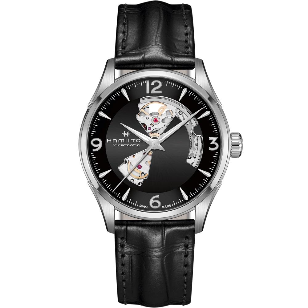 HAMILTON Jazzmaster Open Heart Auto Black Dial 42mm Silver Stainless Steel Black Leather Strap H32705731