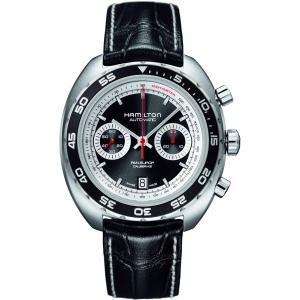 HAMILTON American Classic Pan Europ Auto Chrono Black Dial 45mm Silver Stainless Steel Black Leather Strap H35756735  - 8726