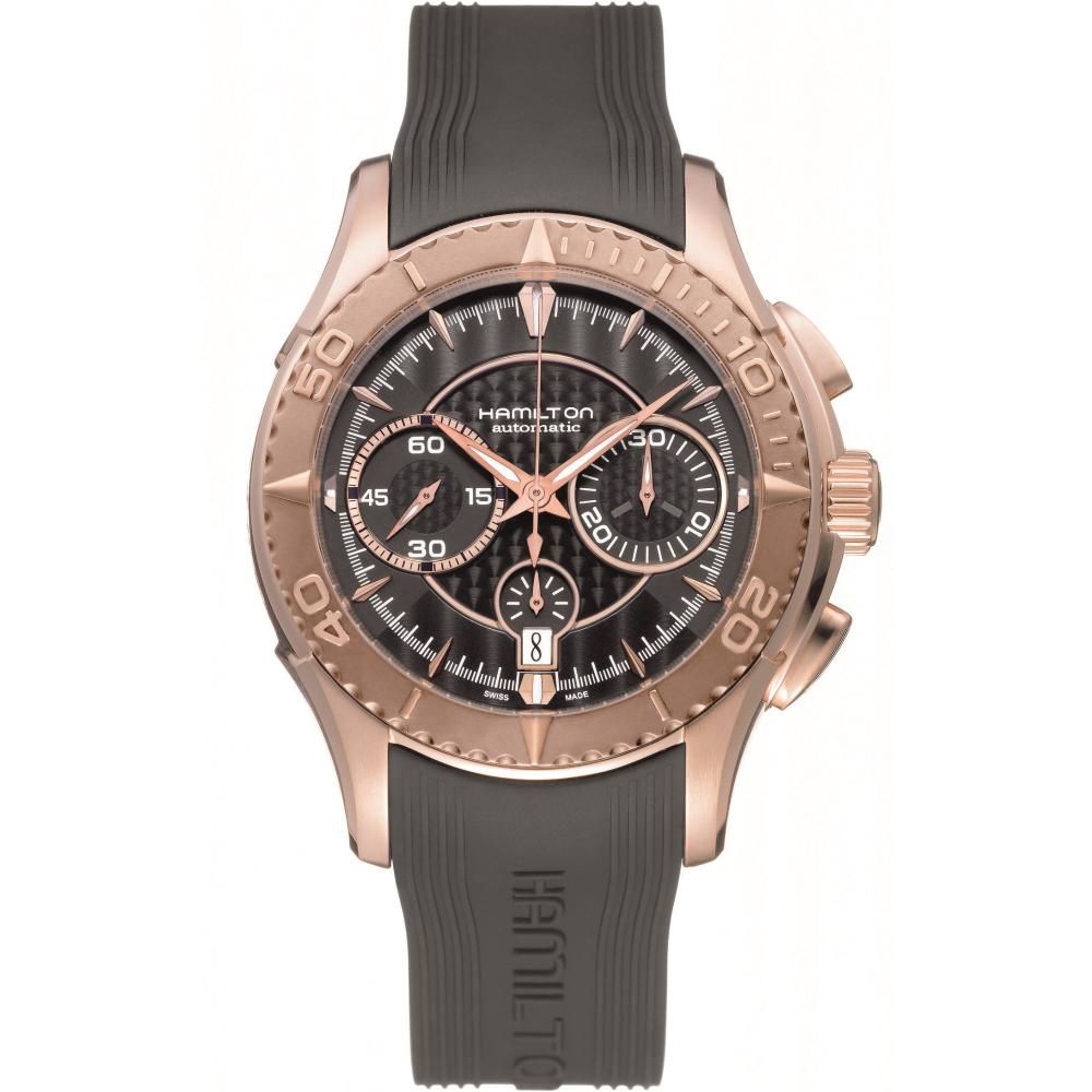 HAMILTON Seaview Chronograph Automatic Brown Dial 44mm Rose Gold Stainless Steel Black Rubber Strap H37646331