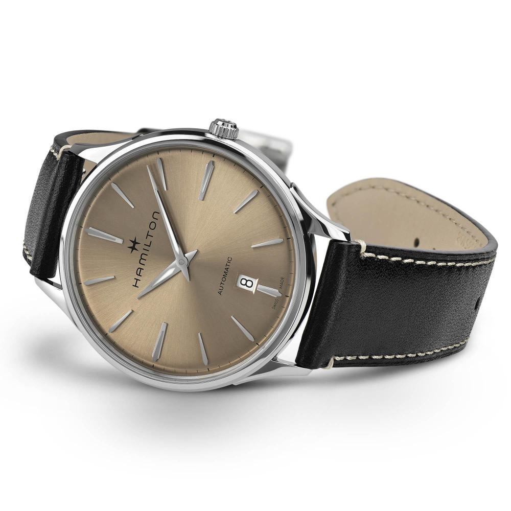 HAMILTON Jazzmaster Thinline Auto Beige Dial 40mm Silver Stainless Steel Black Leather Strap H38525721