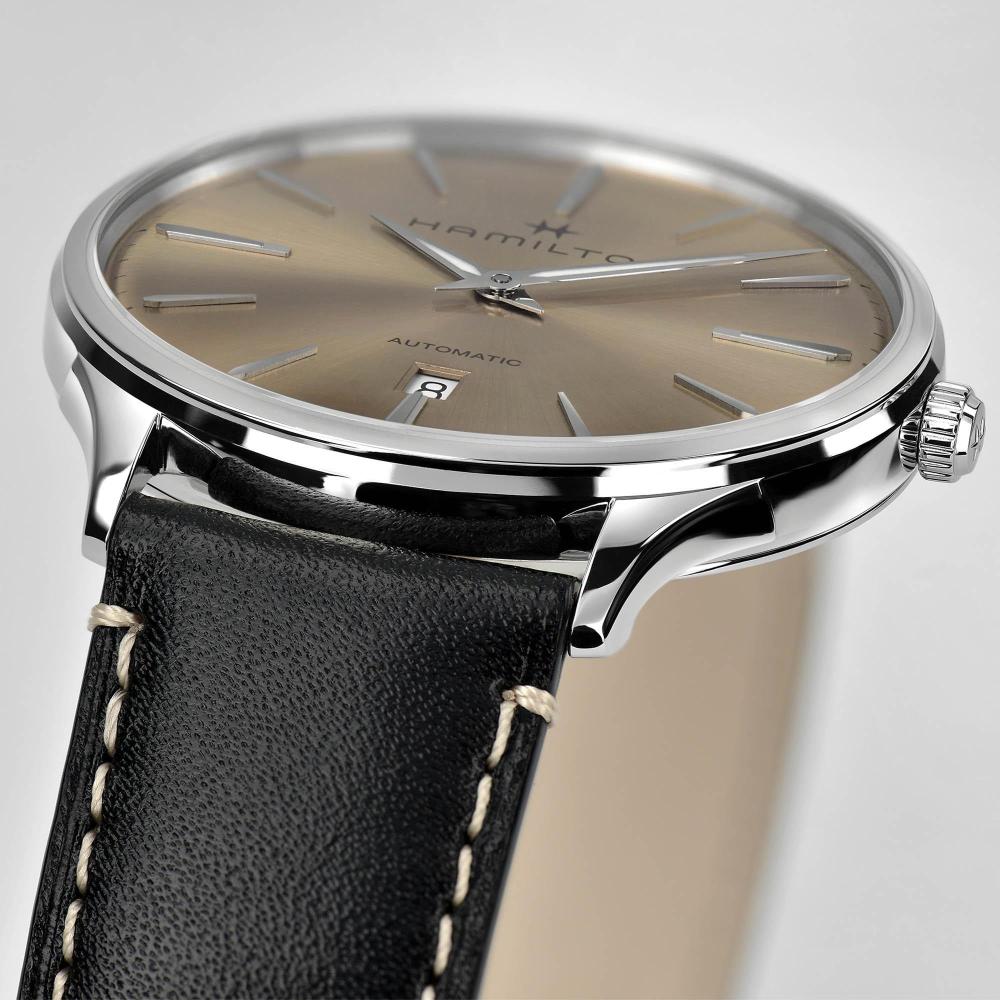 HAMILTON Jazzmaster Thinline Auto Beige Dial 40mm Silver Stainless Steel Black Leather Strap H38525721