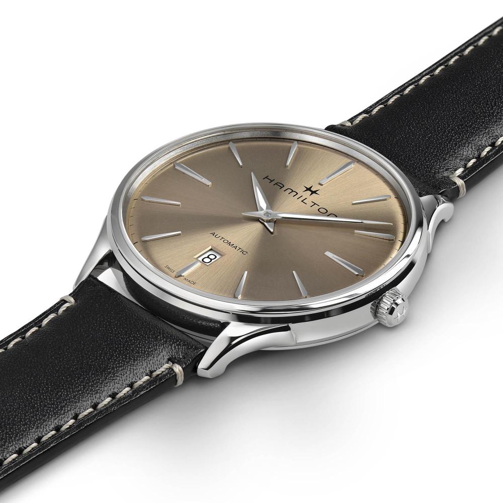 HAMILTON Jazzmaster Thinline Auto Beige Dial 40mm Silver Stainless Steel Black Leather Strap H38525721