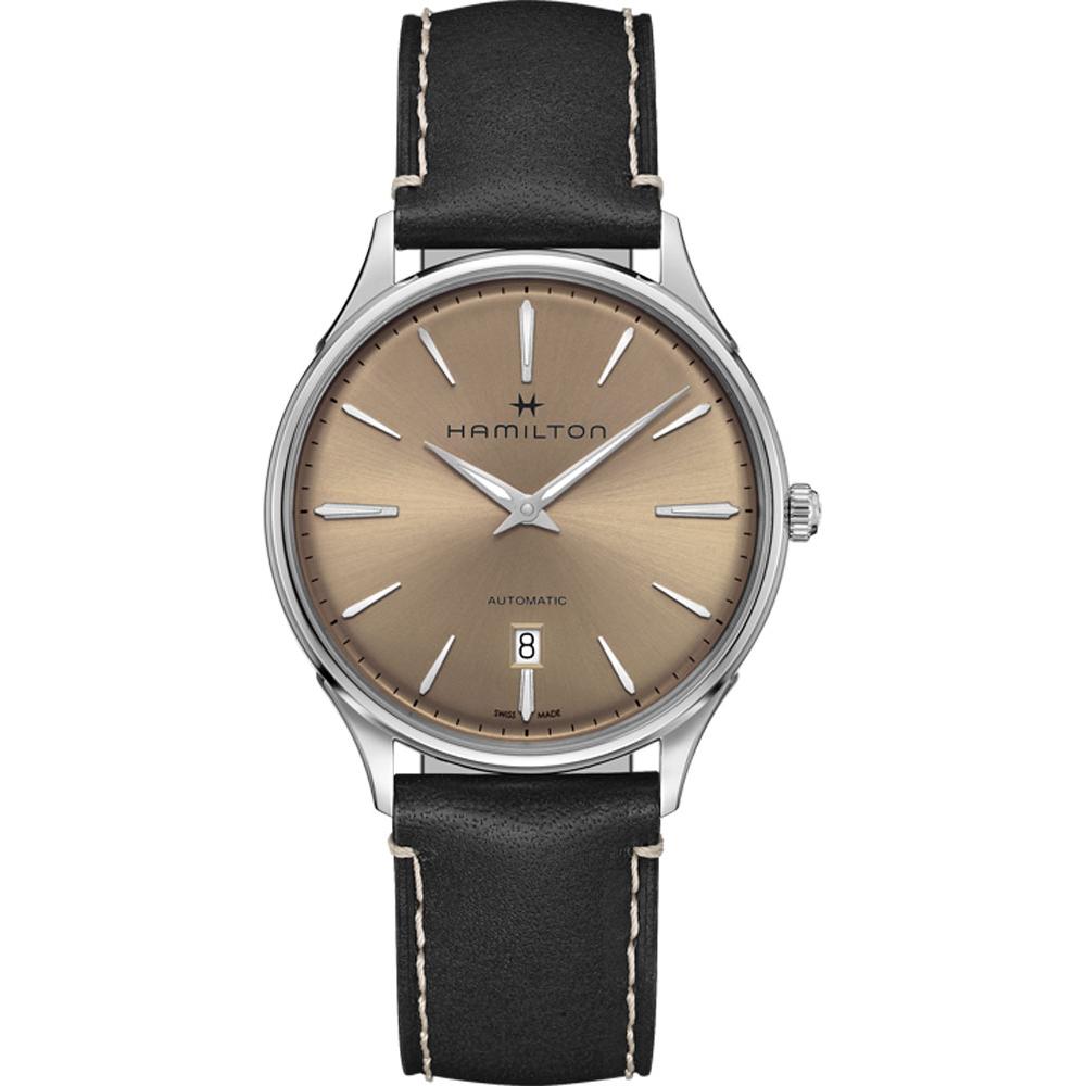 HAMILTON Jazzmaster Thinline Auto Beige Dial 40mm Silver Stainless Steel Black Leather Strap H38525721