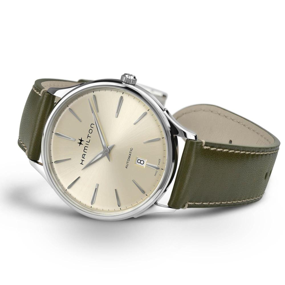 HAMILTON Jazzmaster Thinline Auto Silver Dial 40mm Silver Stainless Steel Olive Green Leather Strap H38525811