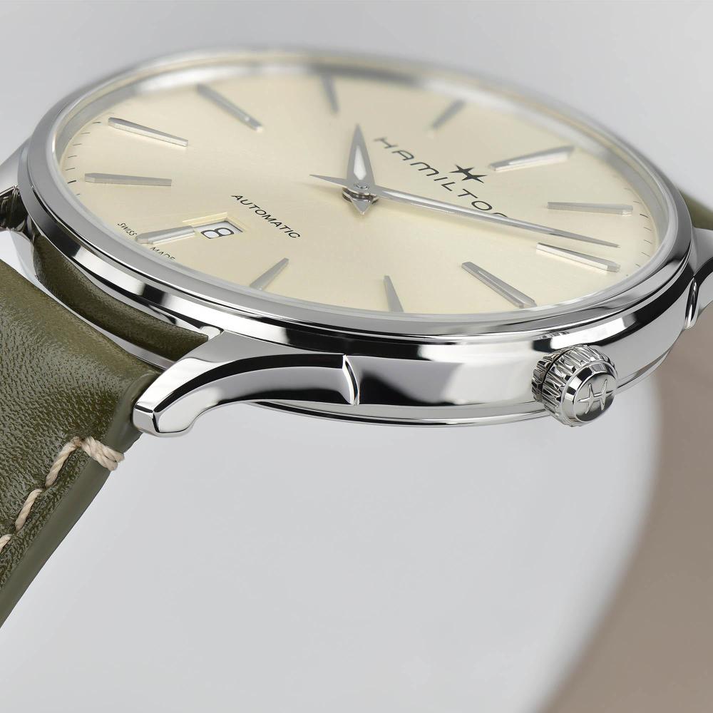 HAMILTON Jazzmaster Thinline Auto Silver Dial 40mm Silver Stainless Steel Olive Green Leather Strap H38525811