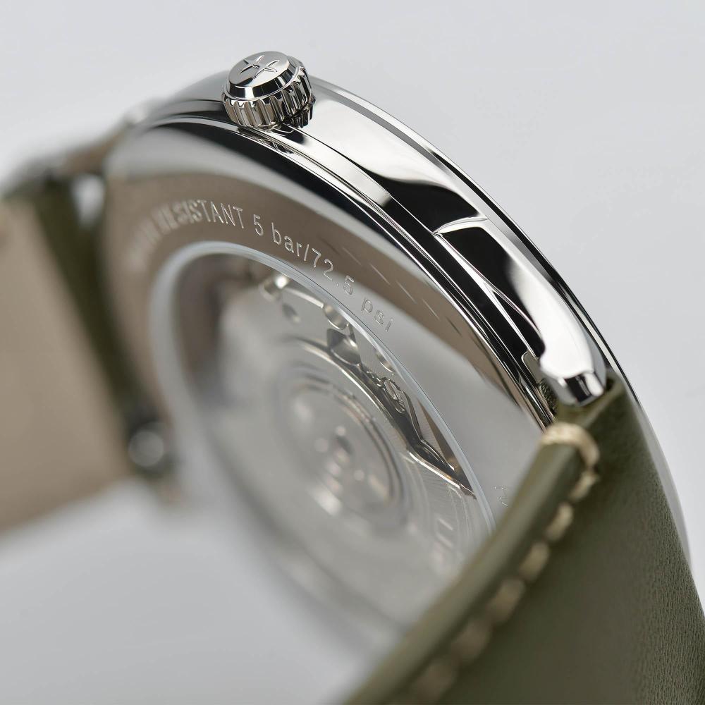 HAMILTON Jazzmaster Thinline Auto Silver Dial 40mm Silver Stainless Steel Olive Green Leather Strap H38525811