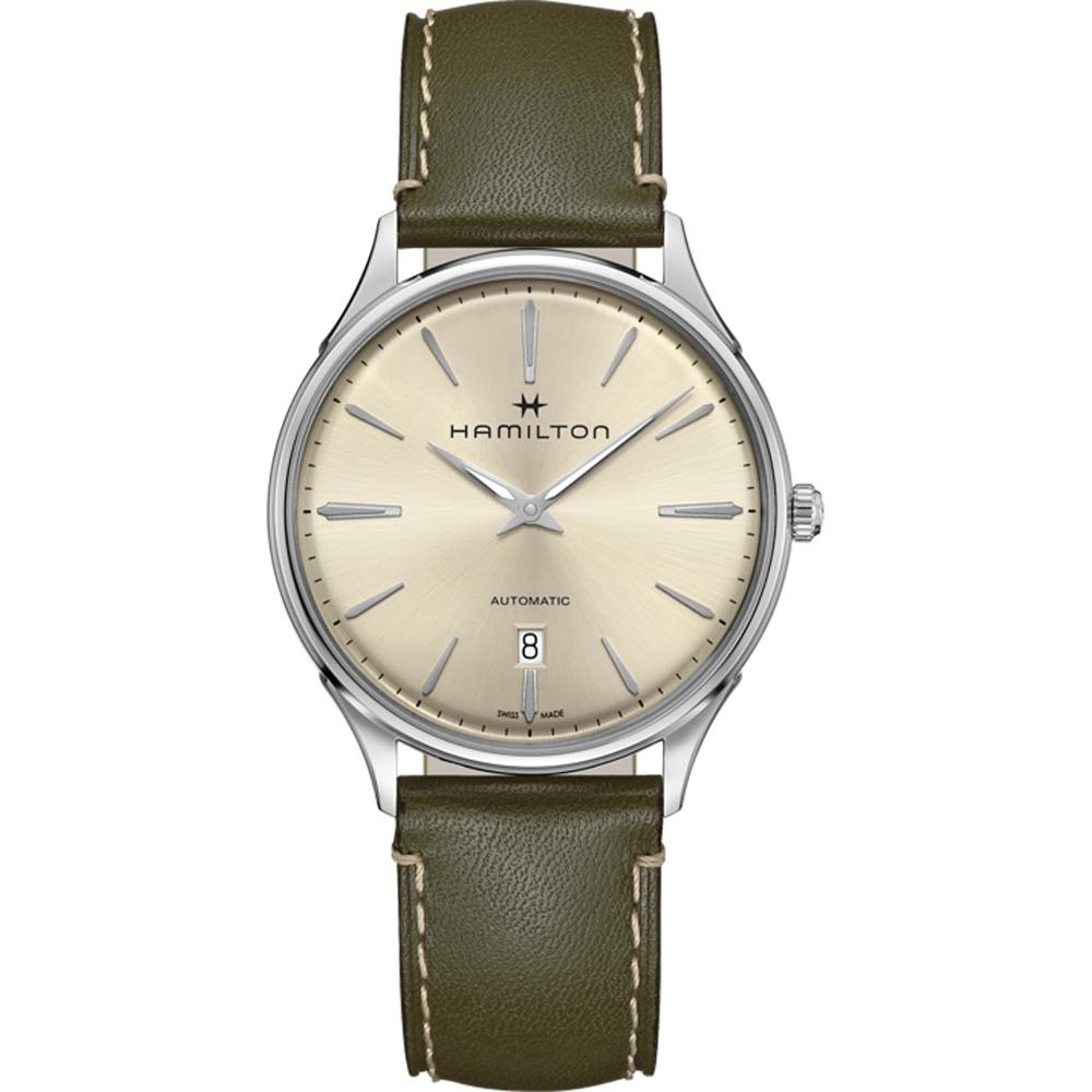 HAMILTON Jazzmaster Thinline Auto Silver Dial 40mm Silver Stainless Steel Olive Green Leather Strap H38525811