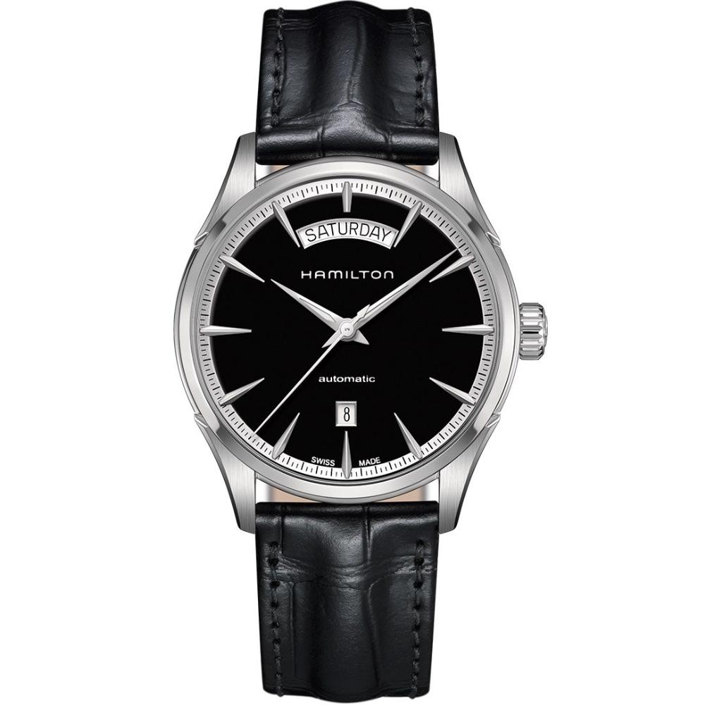 HAMILTON Jazzmaster Day Date Auto Black Dial  42mm Silver Stainless Steel Black Leather Strap H42565731