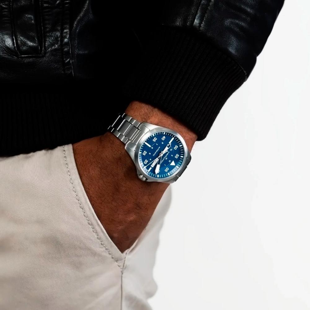 HAMILTON Khaki Aviation Pilot Day Date Auto Blue Dial 42mm Silver Stainless Steel Bracelet H64635140 - 6