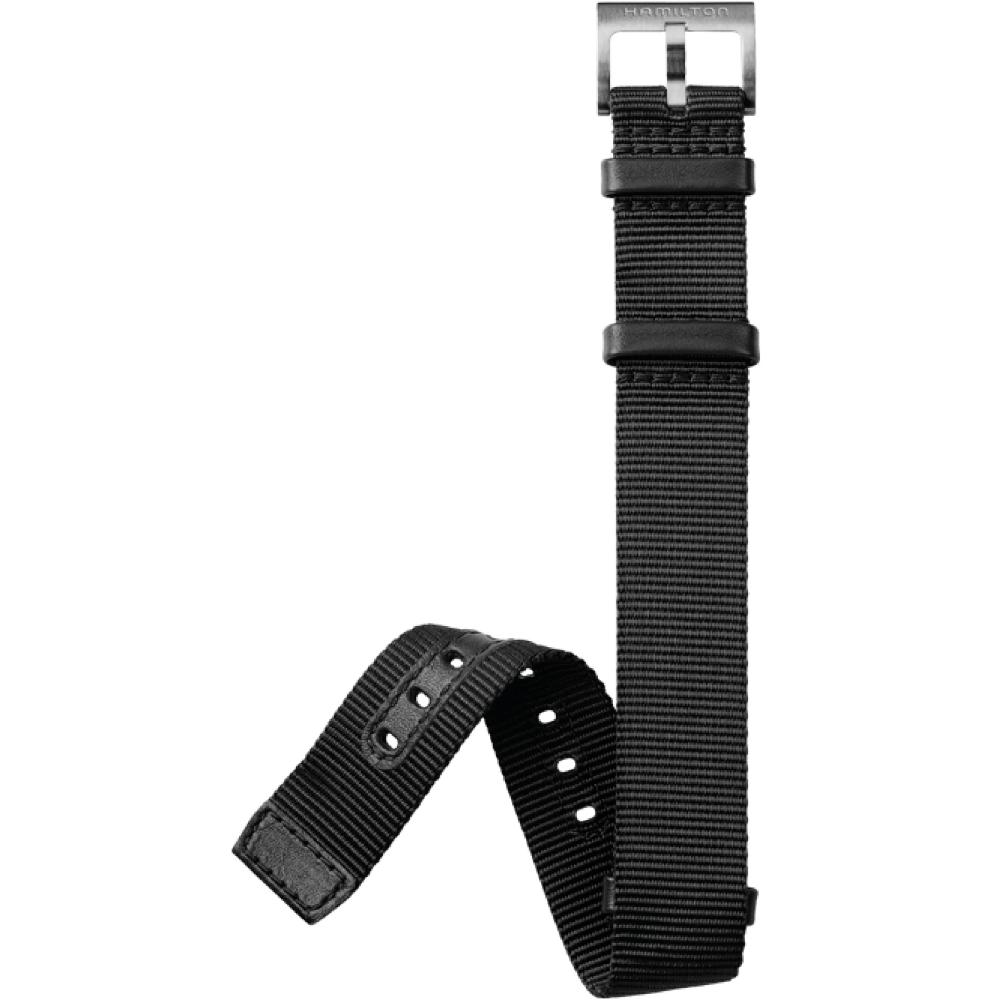 HAMILTON Official Nato Strap 20-20mm Black Polyester with Silver Hardware H690682104