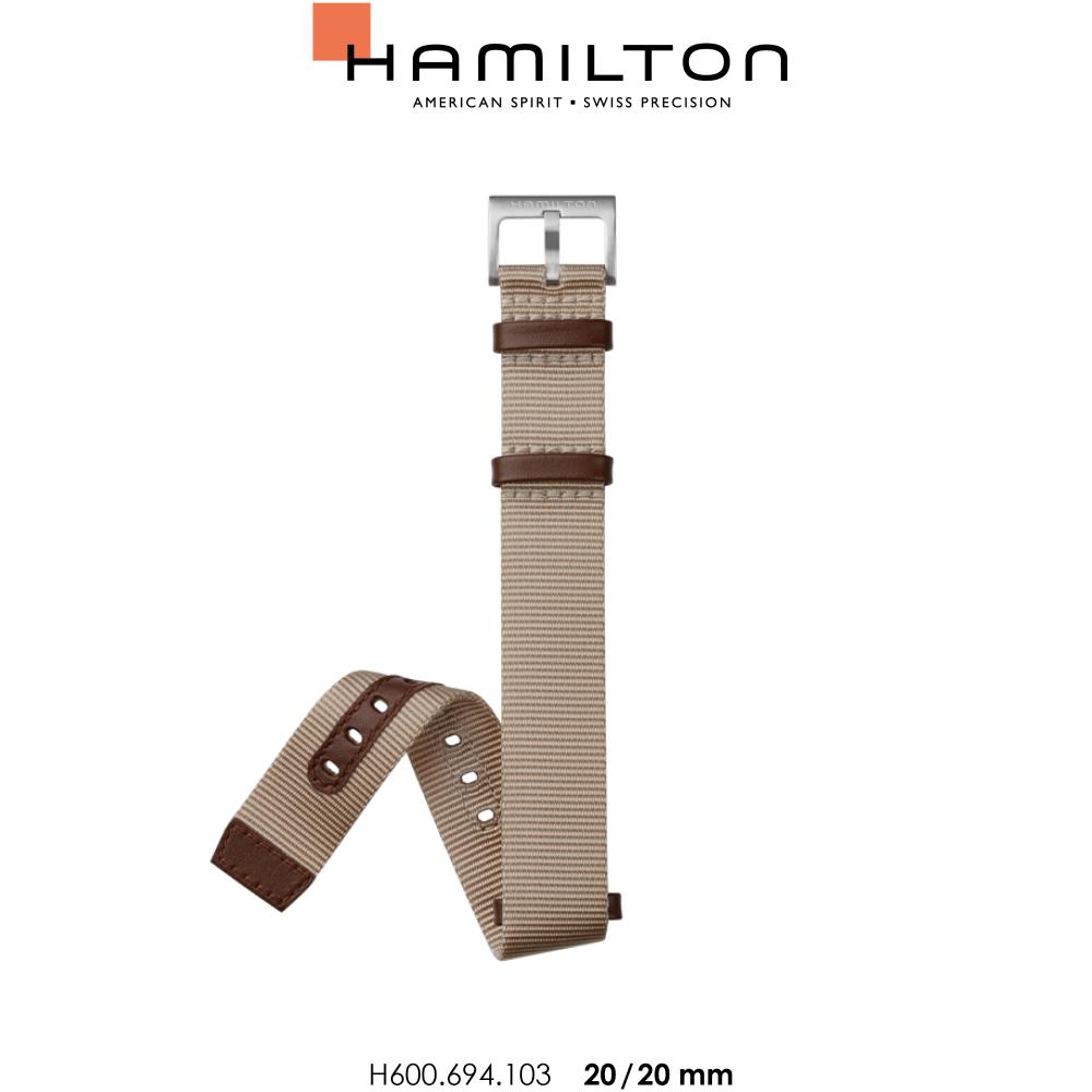 HAMILTON Official Nato Strap 20-20mm Beige Polyester with Silver Hardware H690694103