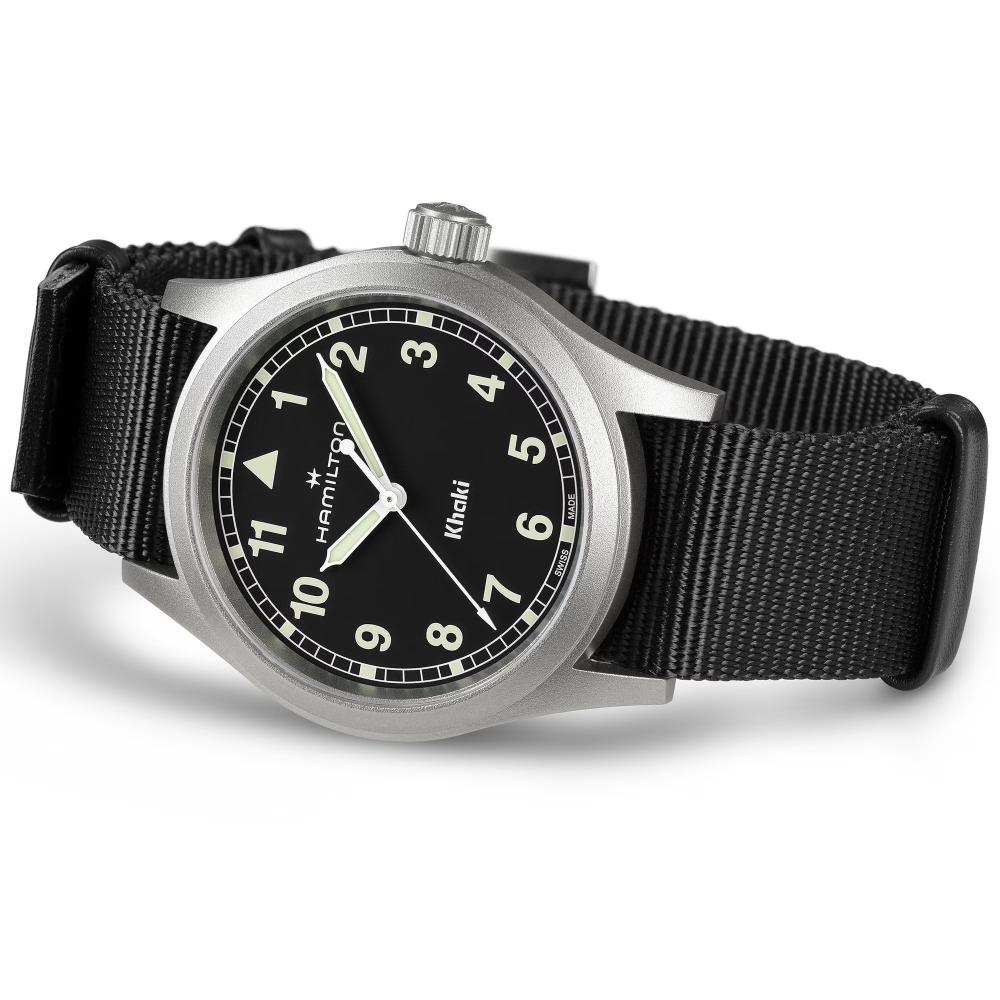 HAMILTON Khaki Field Quartz Black Dial 38mm Silver Stainless Steel Black Fabric Strap H69401430