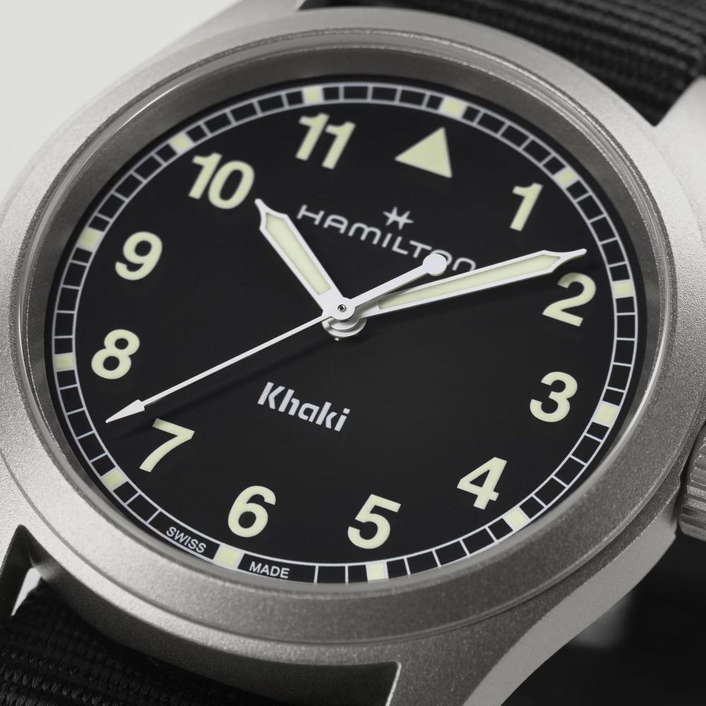 HAMILTON Khaki Field Quartz Black Dial 38mm Silver Stainless Steel Black Fabric Strap H69401430