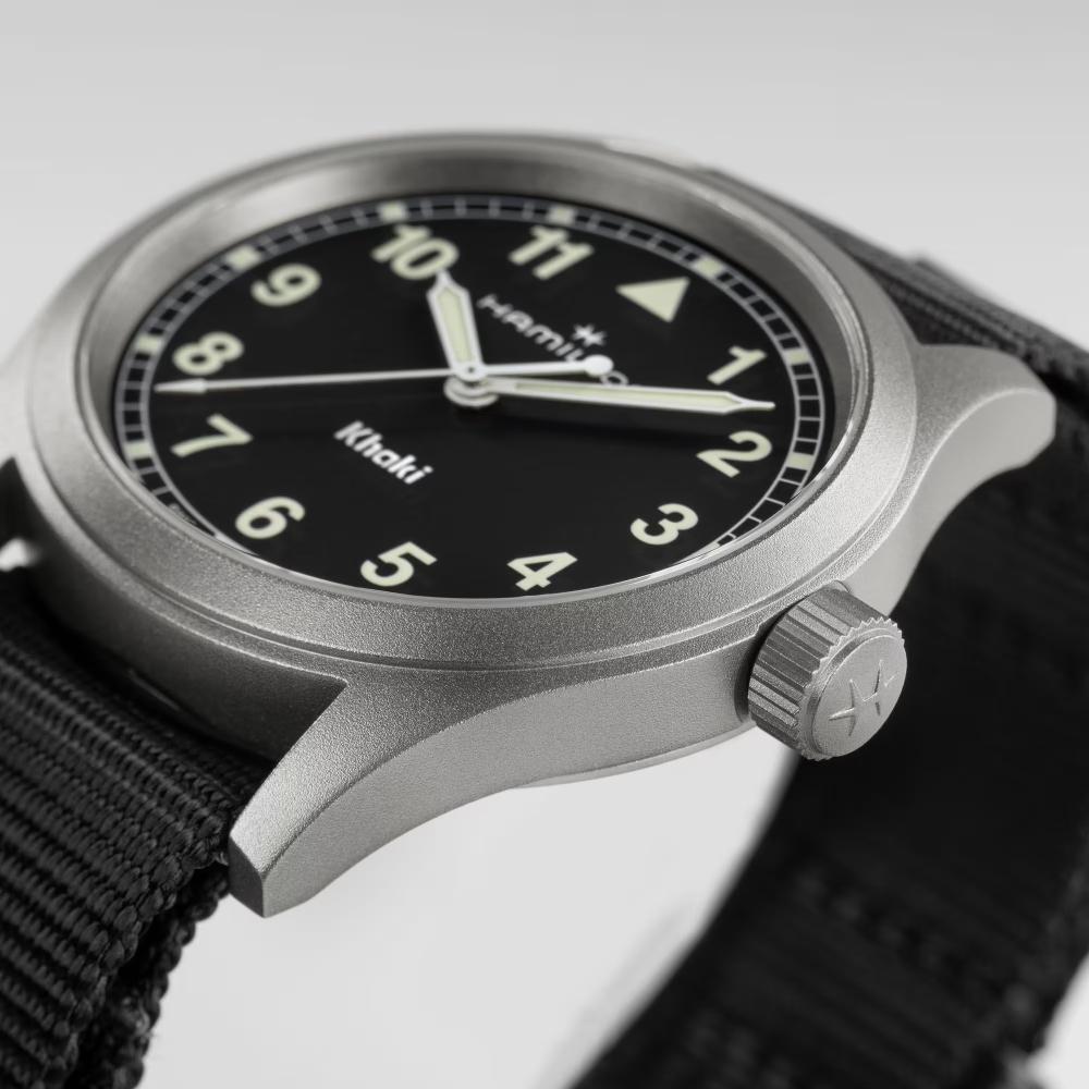 HAMILTON Khaki Field Quartz Black Dial 38mm Silver Stainless Steel Black Fabric Strap H69401430