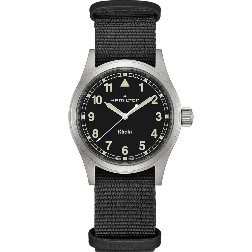 HAMILTON Khaki Field Quartz Black Dial 38mm Silver Stainless Steel Black Fabric Strap H69401430