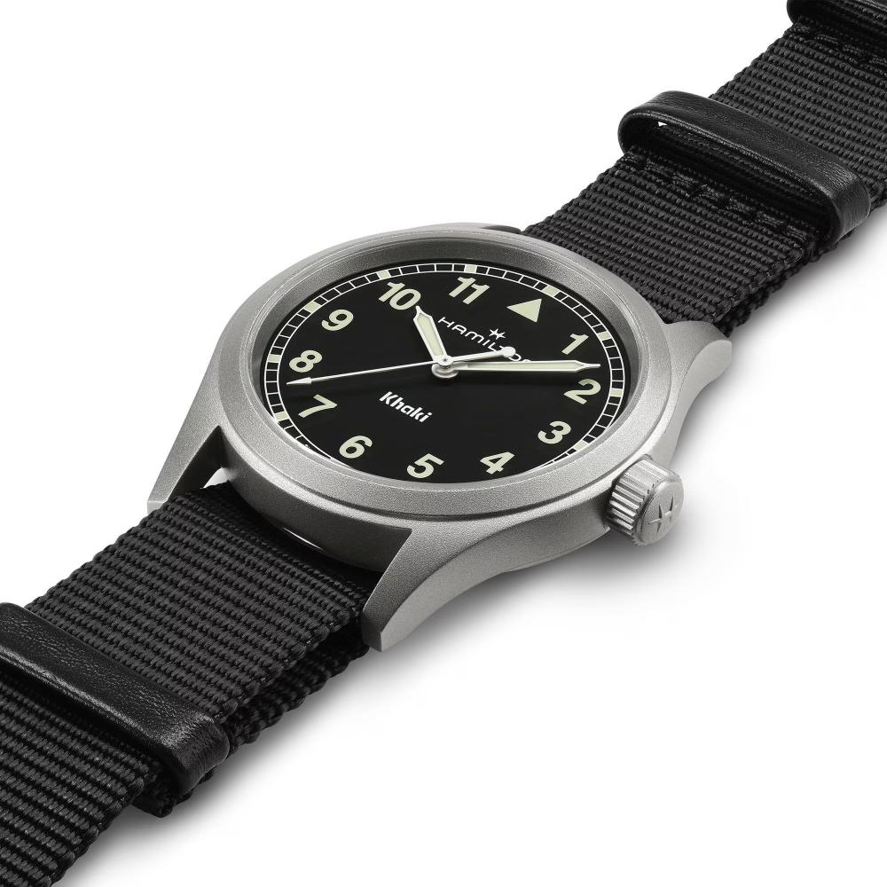 HAMILTON Khaki Field Quartz Black Dial 38mm Silver Stainless Steel Black Fabric Strap H69401430