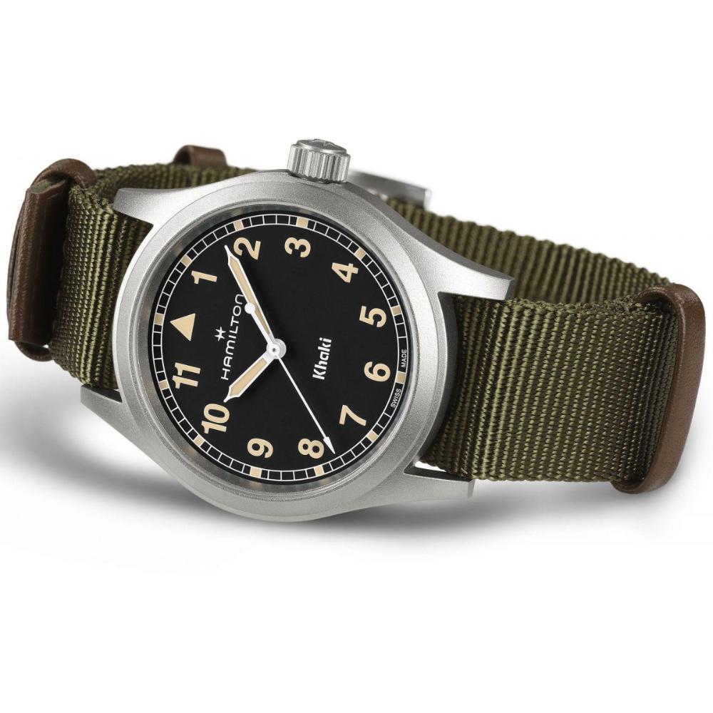 HAMILTON Khaki Field Quartz Black Dial 38mm Silver Stainless Steel Green Fabric Strap H69401930