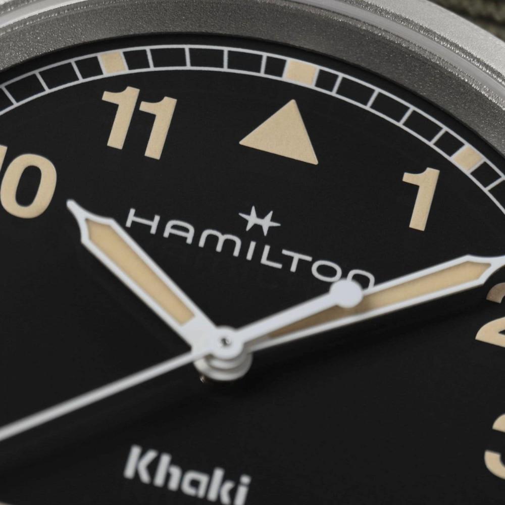 HAMILTON Khaki Field Quartz Black Dial 38mm Silver Stainless Steel Green Fabric Strap H69401930