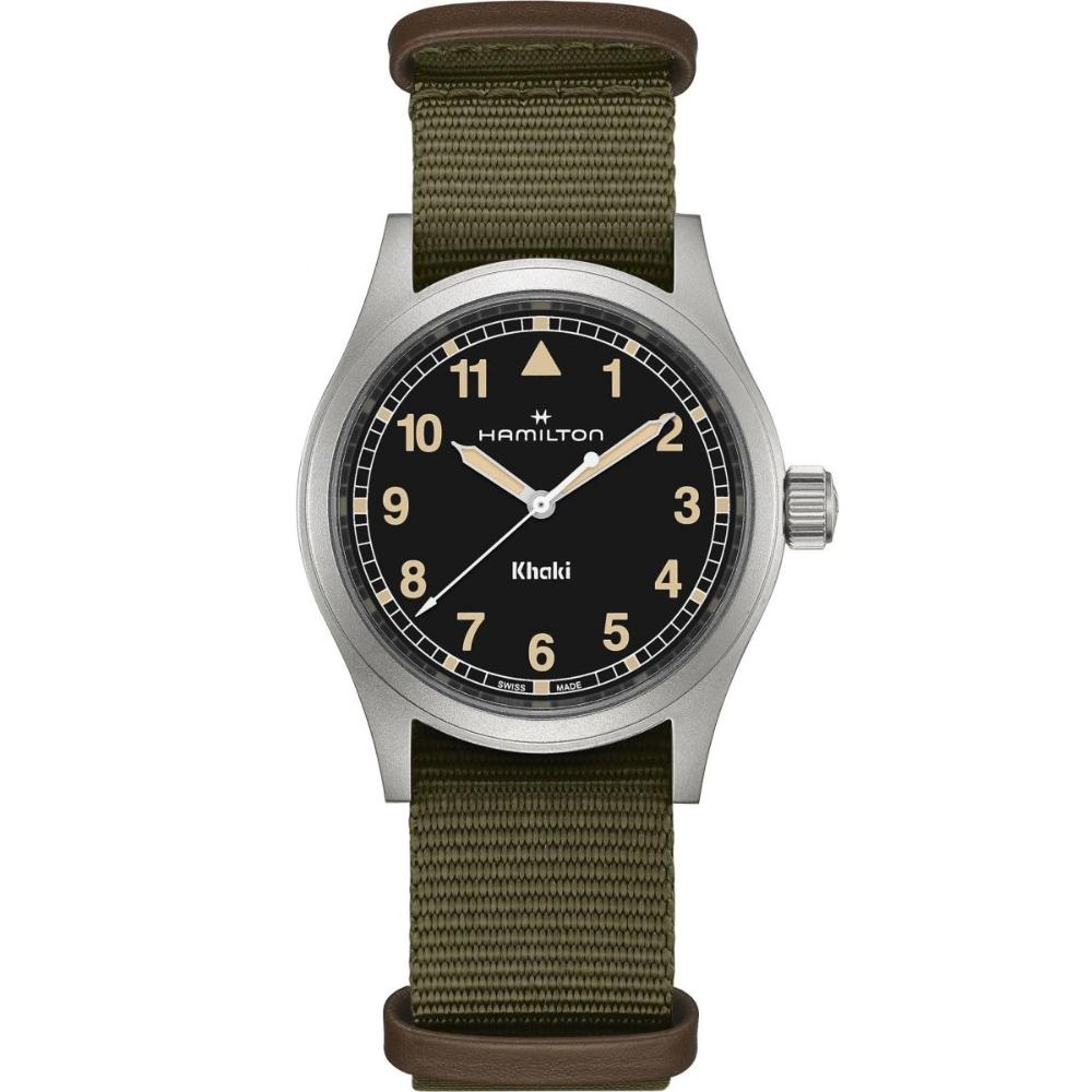 HAMILTON Khaki Field Quartz Black Dial 38mm Silver Stainless Steel Green Fabric Strap H69401930