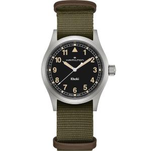 HAMILTON Khaki Field Quartz Black Dial 38mm Silver Stainless Steel Green Fabric Strap H69401930 - 49720