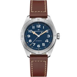 HAMILTON Khaki Field Expedition Auto Blue Dial 41mm Silver Stainless Steel Brown Leather Strap H70315540 - 42090