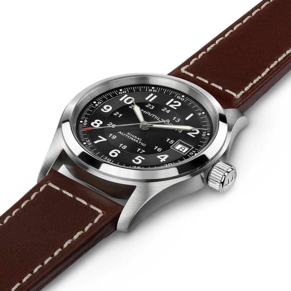 HAMILTON Khaki Field Automatic Black Dial 38mm Silver Stainless Steel Brown Leather Strap H70455533