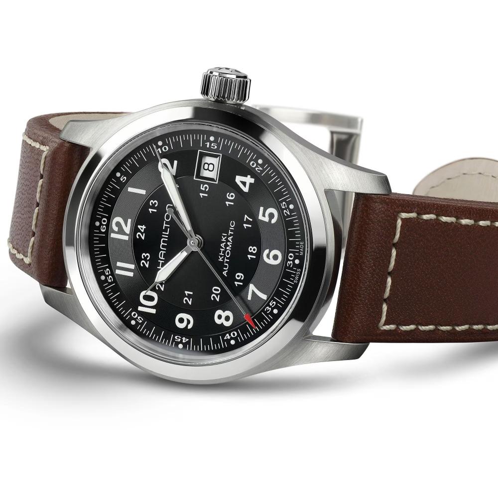 HAMILTON Khaki Field Automatic Black Dial 38mm Silver Stainless Steel Brown Leather Strap H70455533