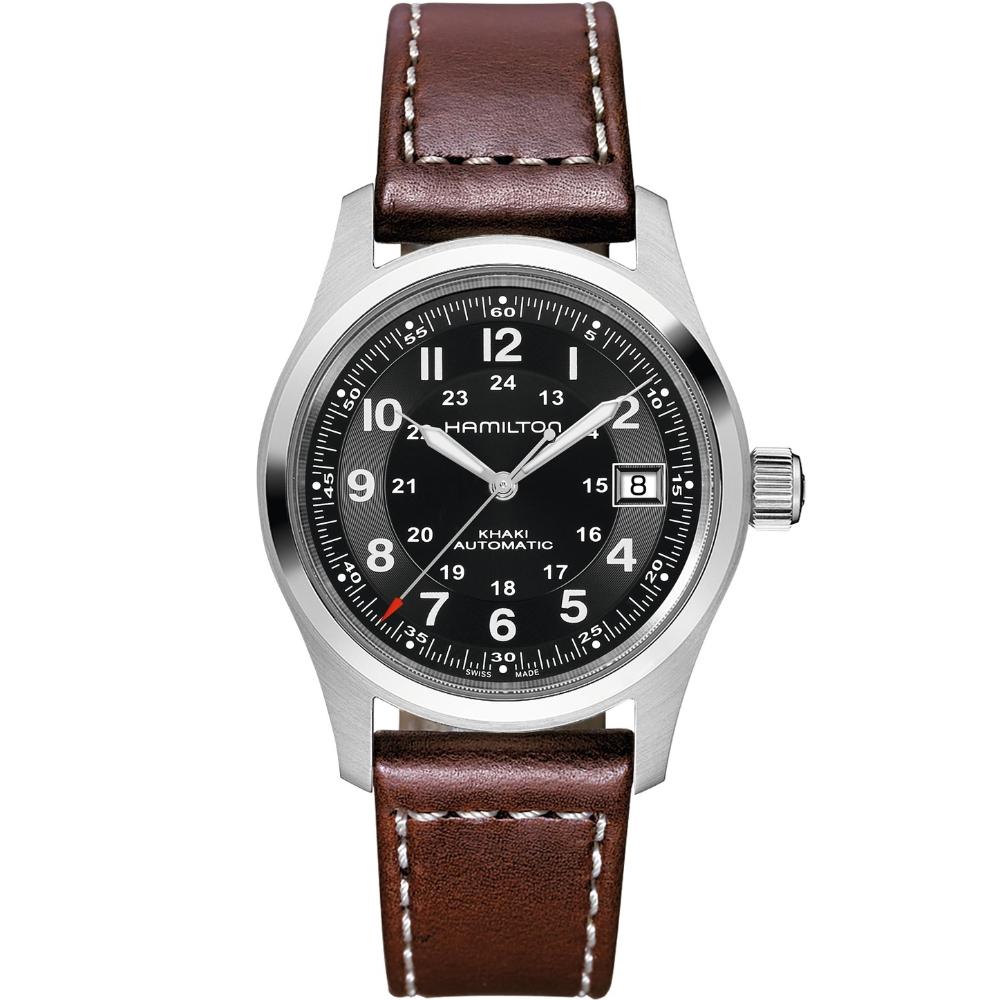 HAMILTON Khaki Field Automatic Black Dial 38mm Silver Stainless Steel Brown Leather Strap H70455533