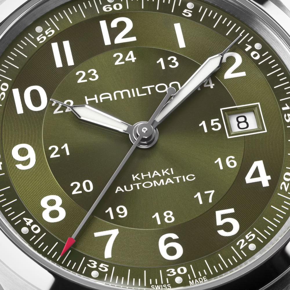 HAMILTON Khaki Field Automatic Green Dial 42mm Silver Stainless Steel Brown Leather Strap H70605560