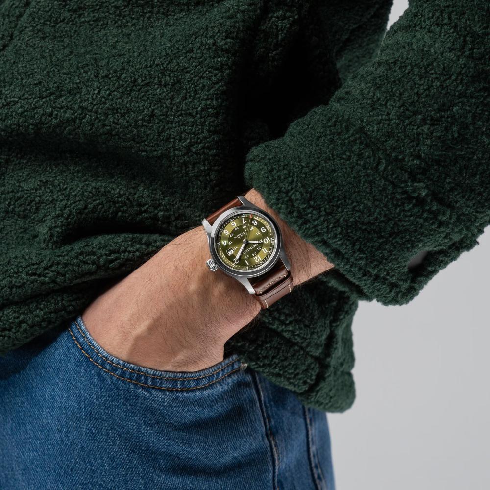 HAMILTON Khaki Field Automatic Green Dial 42mm Silver Stainless Steel Brown Leather Strap H70605560 - 7