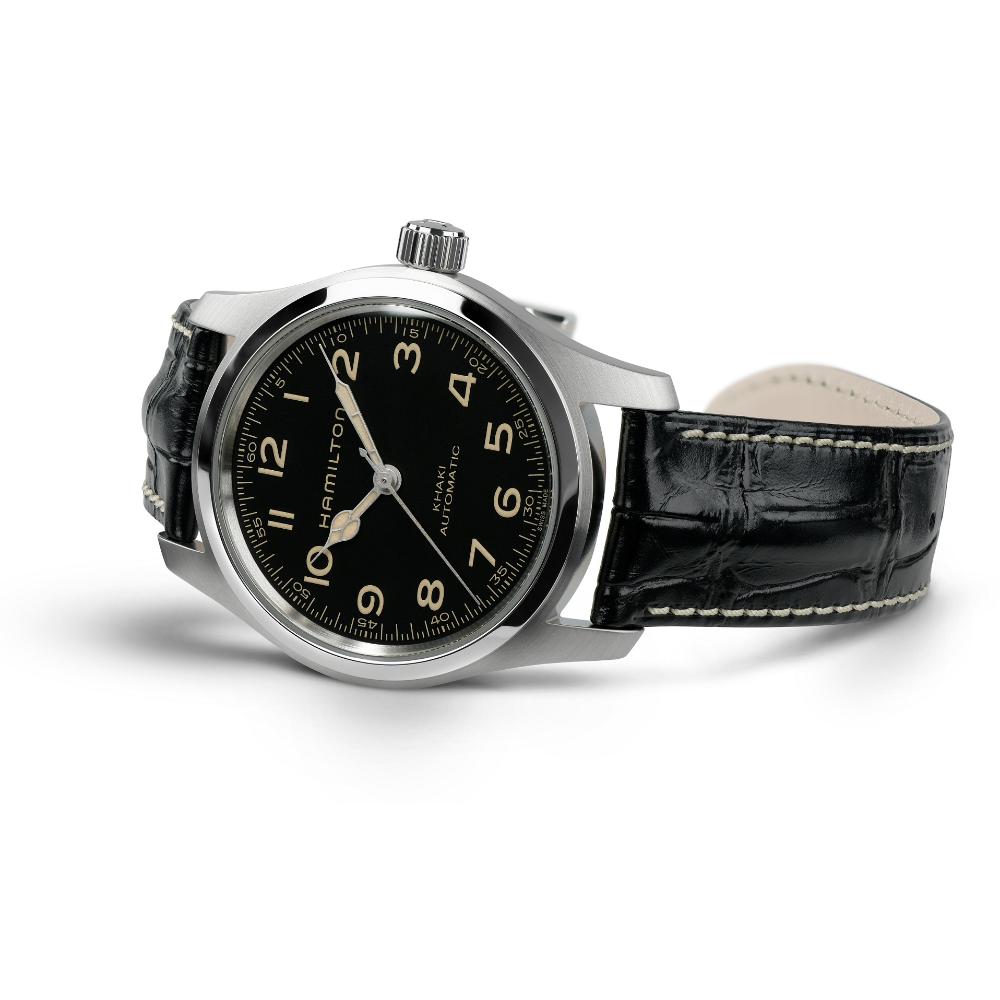 HAMILTON Khaki Field Murph Automatic Black Dial 42mm Silver Stainless Steel Black Leather Strap H70605731