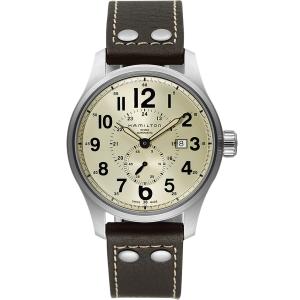 HAMILTON Khaki Field Officer Auto Beige Dial 44mm Silver Stainless Steel Brown Leather Strap H70655723 - 8561