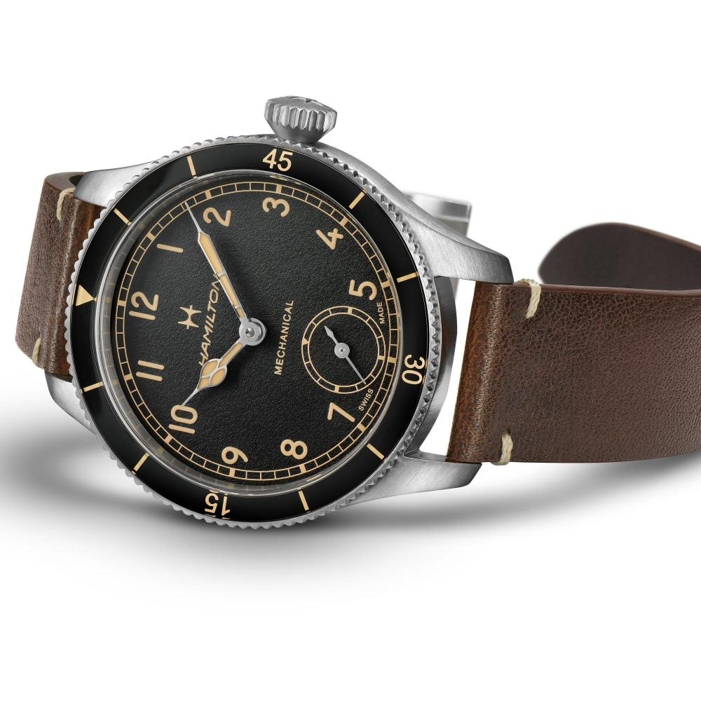 HAMILTON Khaki Aviation Pilot Pioneer Mechanical Black Dial 43mm Silver Stainless Steel Brown Leather Strap H76719530