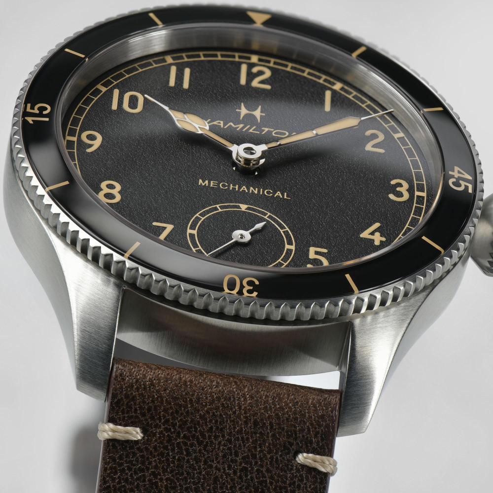 HAMILTON Khaki Aviation Pilot Pioneer Mechanical Black Dial 43mm Silver Stainless Steel Brown Leather Strap H76719530